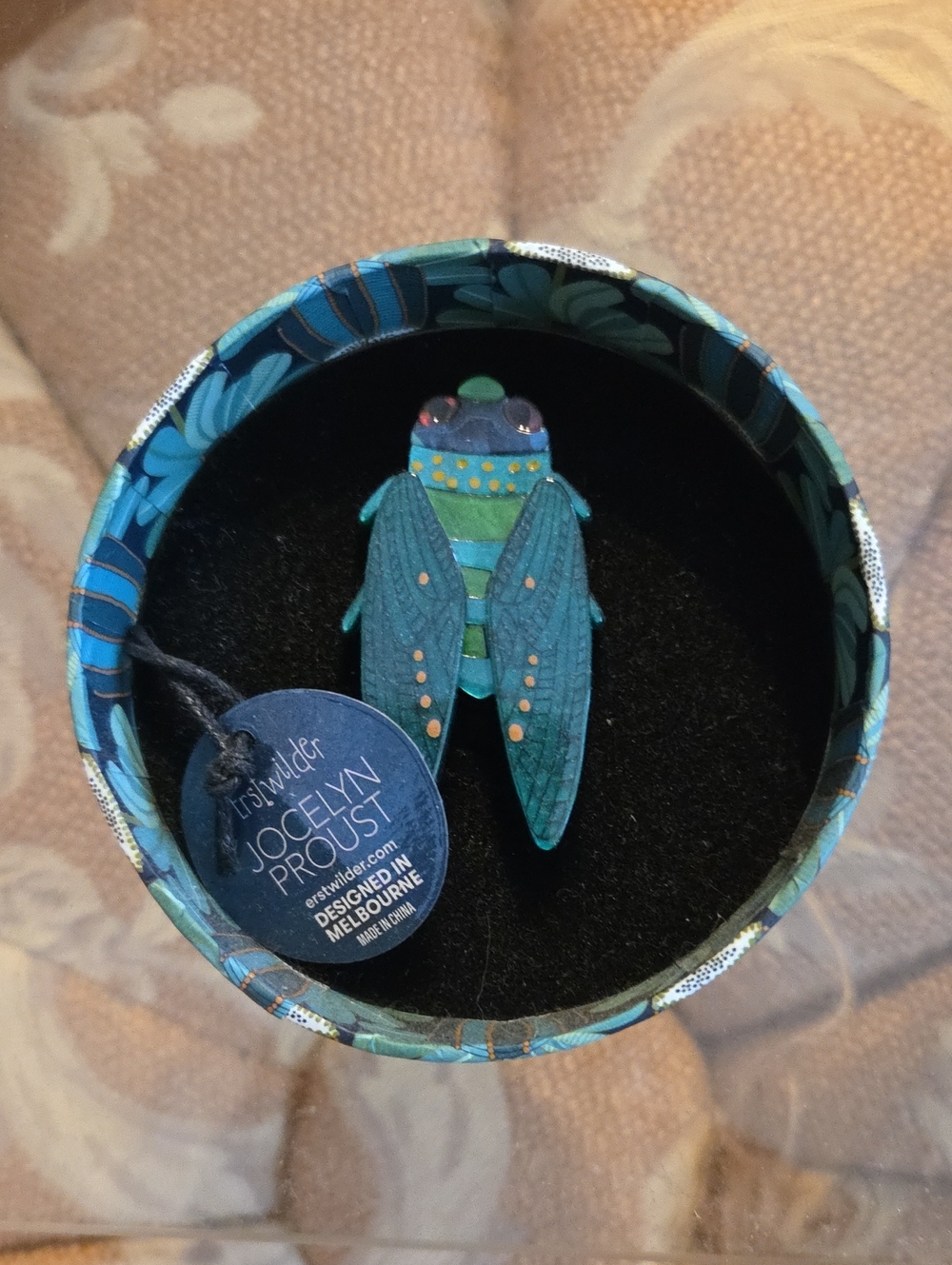Erstwilder Jocelyn Proust Teal Cicada Brooch